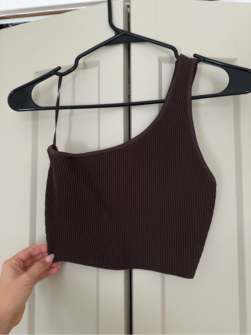 Aritzia One-Shoulder Ribbed Crop Tank - Dark Brown